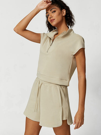 BUYCO Female Casual Stand Collar Short Sleeves