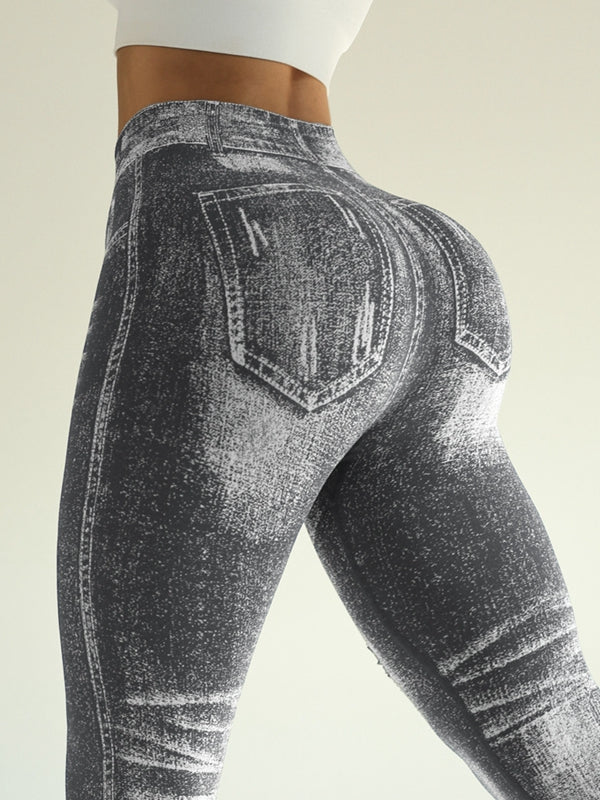 BUYCO Female Denim Pocket Hollow Out Leggings