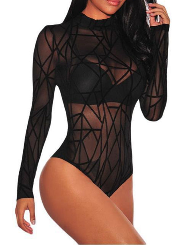 BUYCO Female Leopard Print Mesh Bodysuit
