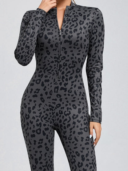 BUYCO Female Leopard Print Zipper Jumpsuit