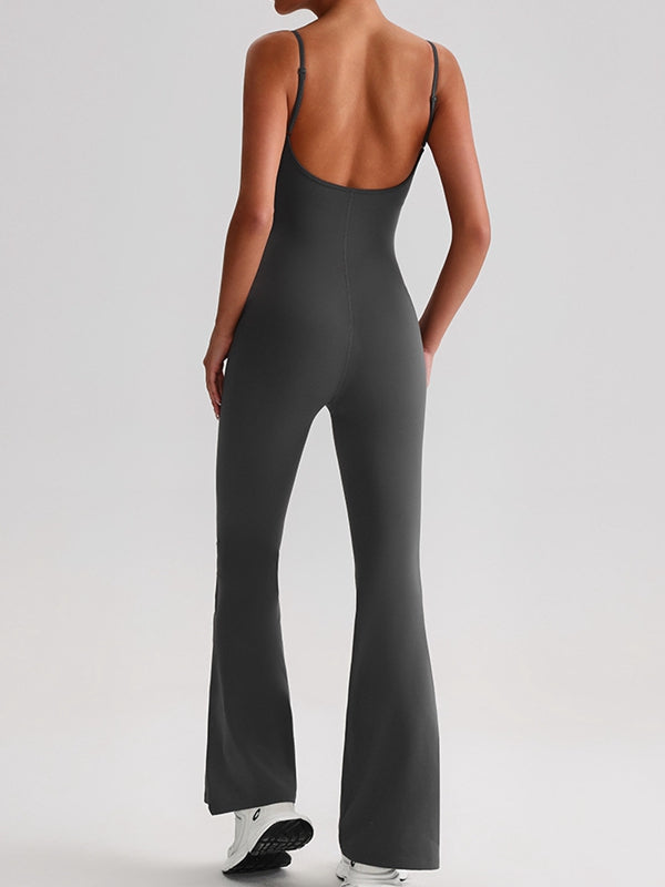 BUYCO Female U Collar Backless Flare Jumpsuits