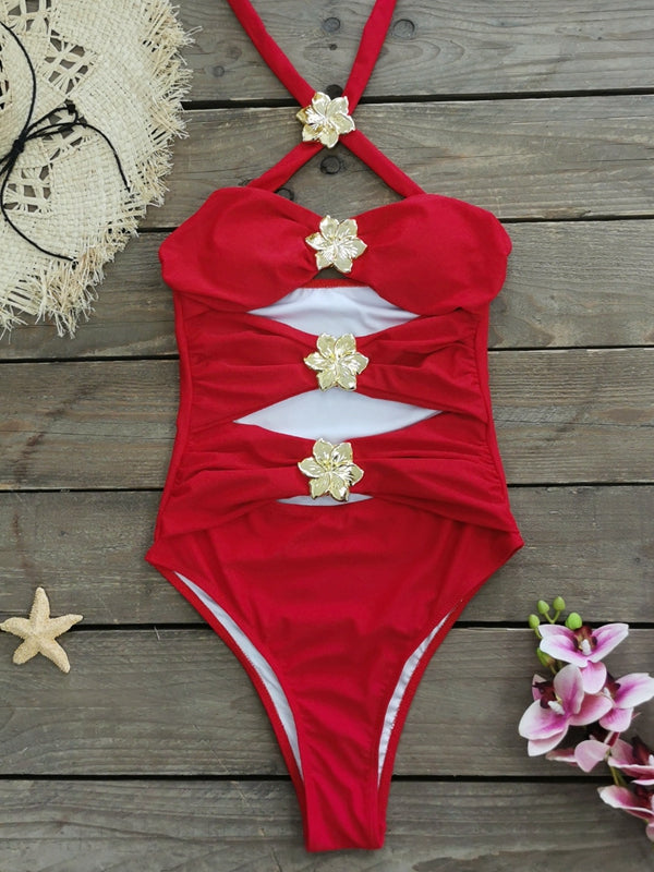 BUYCO Female Unique Flower Hollow Out 2-Pieces Swimwear