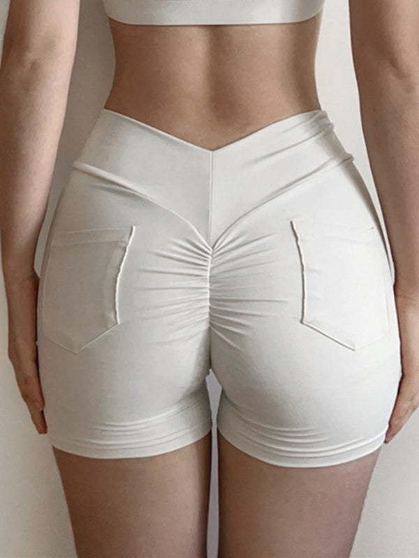 BUYCO Female Fitted V-shape Waist Deep V Back Pocket Ruched Back Shorts