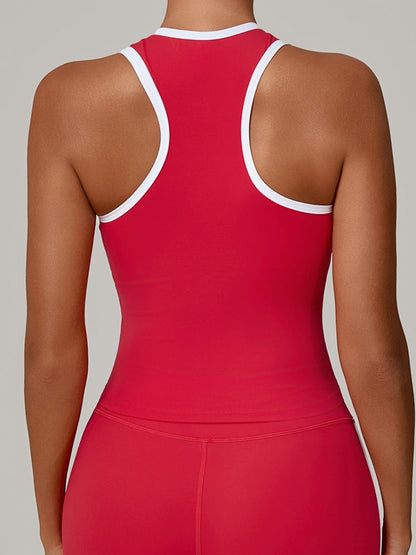 BUYCO Female Contrast Color Stripe Herat-shape Collar Tank