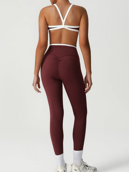 BUYCO Female Fitted Contrast Color Stripe Cross Back Sports Bras