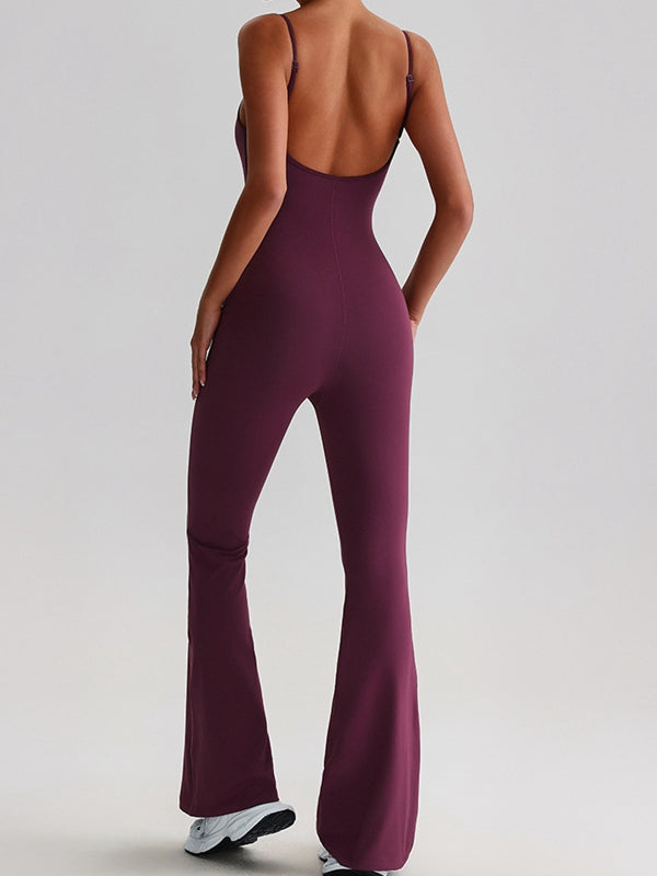 BUYCO Female U Collar Backless Flare Jumpsuits