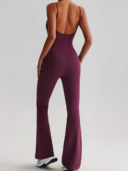 BUYCO Female U Collar Backless Flare Jumpsuits