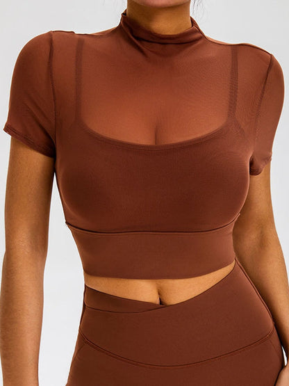 BUYCO Female Fitted Sheer Mesh Cropped Short Sleeves