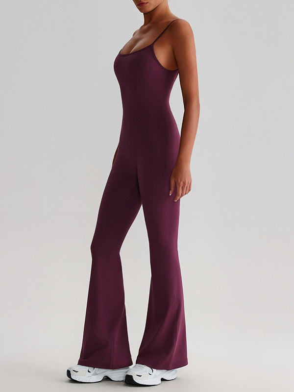 BUYCO Female U Collar Backless Flare Jumpsuits