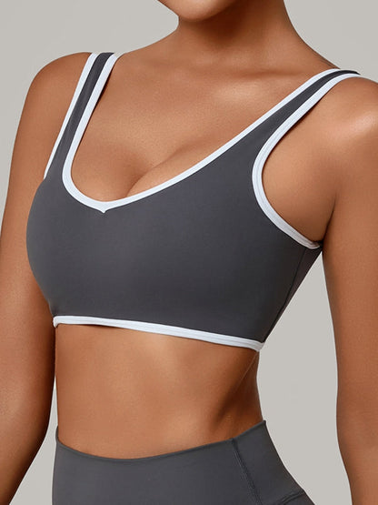 BUYCO Female Contrast Color Stripe Herat-shape Collar Tank