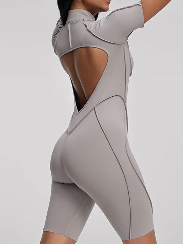 BUYCO Female Fitted Backless Zipper Ruched Back Jumpsuit