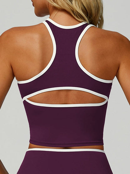 BUYCO Female Contrast Color Stripe Hollow Out Tank