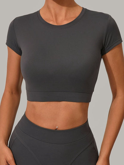 BUYCO Female Fitted Round Collar Cropped Short Sleeves