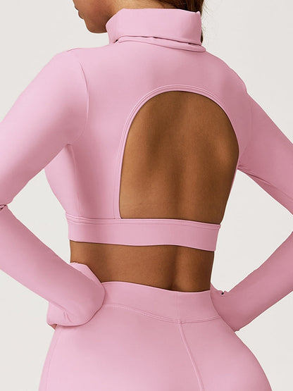 BUYCO Female Backless Stand Collar Long Sleeves