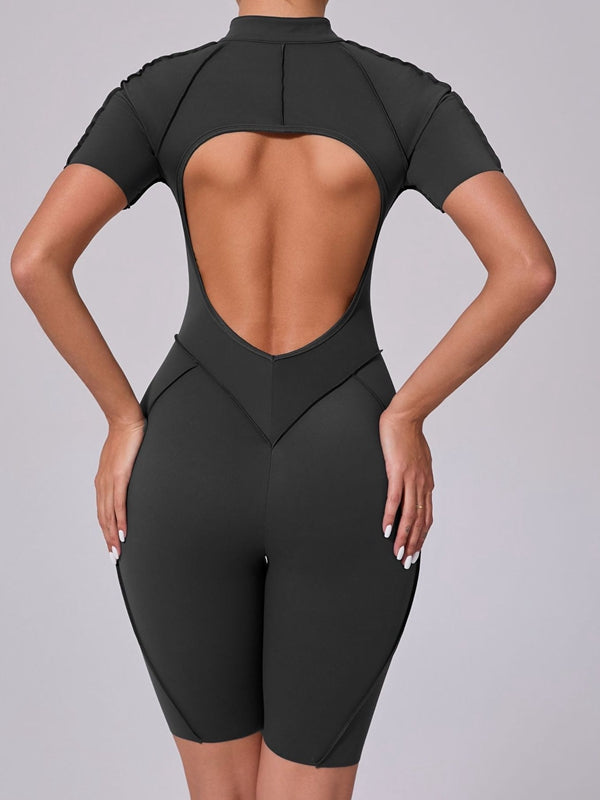 BUYCO Female Fitted Backless Zipper Ruched Back Jumpsuit