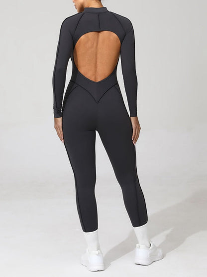BUYCO Female Fitted Backless Zipper Ruched Back Jumpsuit