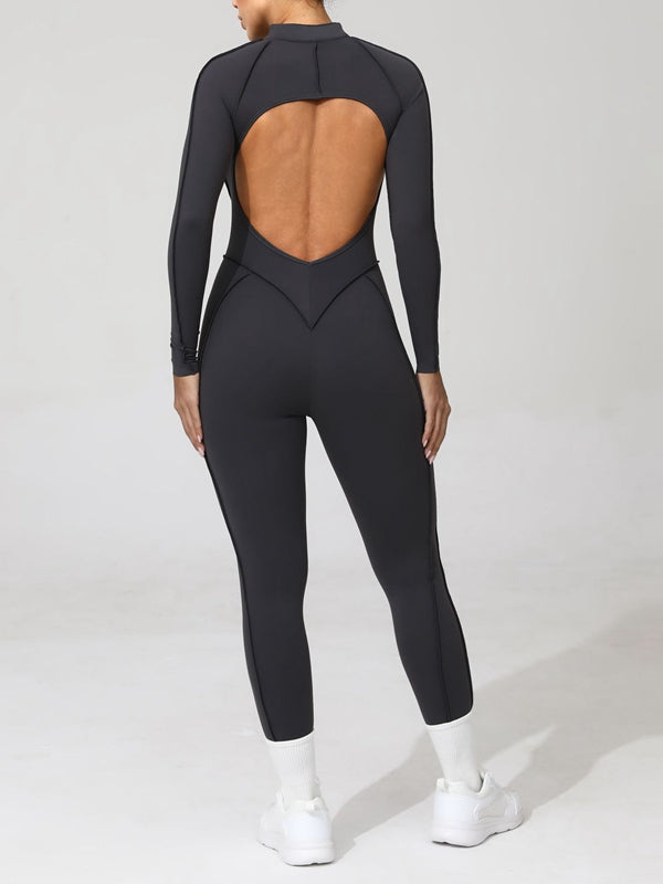 BUYCO Female Fitted Backless Zipper Ruched Back Jumpsuit