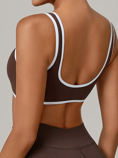 BUYCO Female Contrast Color Stripe Herat-shape Collar Tank