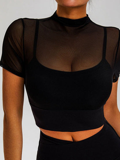 BUYCO Female Fitted Sheer Mesh Cropped Short Sleeves
