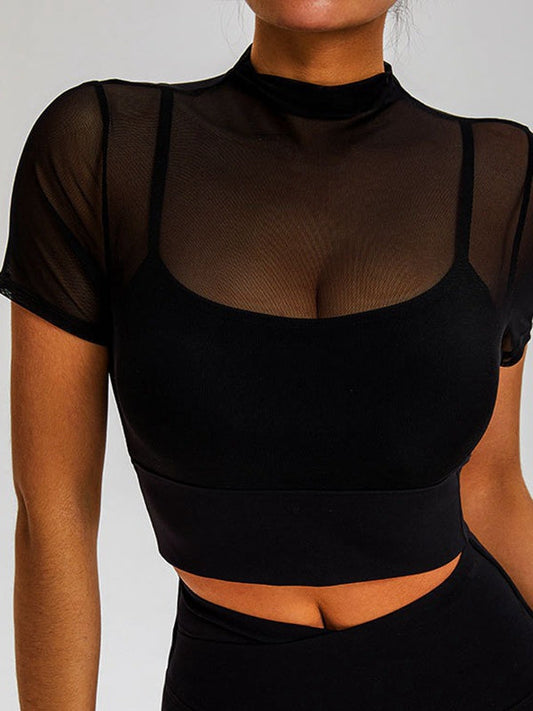 BUYCO Female Fitted Sheer Mesh Cropped Short Sleeves