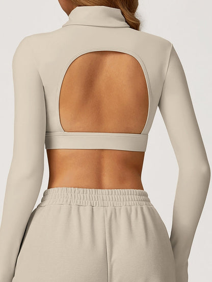 BUYCO Female Backless Stand Collar Long Sleeves