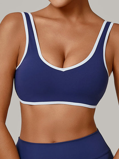 BUYCO Female Contrast Color Stripe Herat-shape Collar Tank