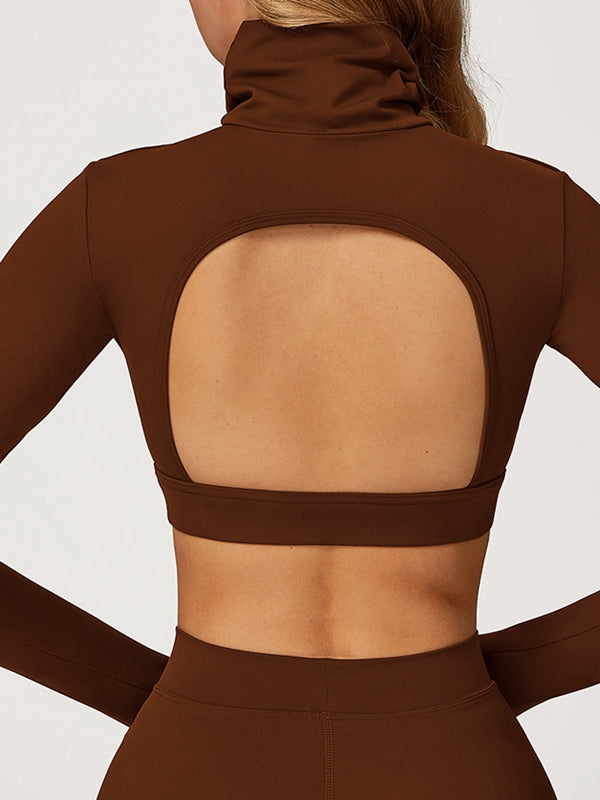 BUYCO Female Backless Stand Collar Long Sleeves