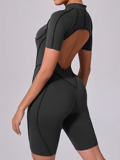 BUYCO Female Fitted Backless Zipper Ruched Back Jumpsuit