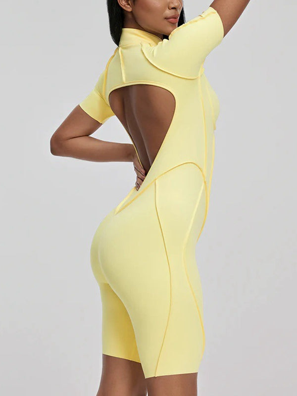 BUYCO Female Fitted Backless Zipper Ruched Back Jumpsuit