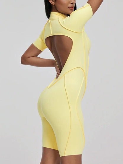 BUYCO Female Fitted Backless Zipper Ruched Back Jumpsuit
