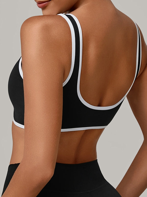 BUYCO Female Contrast Color Stripe Herat-shape Collar Tank