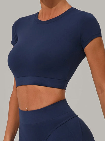 BUYCO Female Fitted Round Collar Cropped Short Sleeves