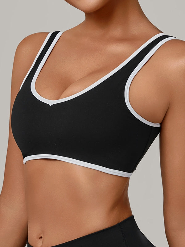 BUYCO Female Contrast Color Stripe Herat-shape Collar Tank