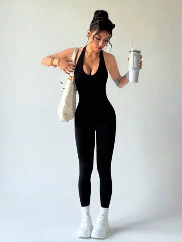 BUYCO Female Backless Halter Ruched Back Jumpsuit