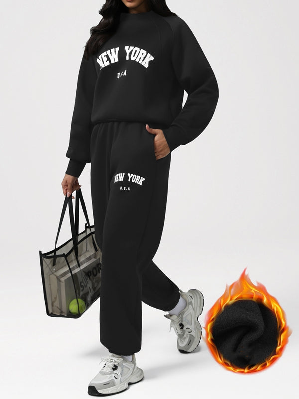 BUYCO Feamle Letters Print  Fleece Hoodie