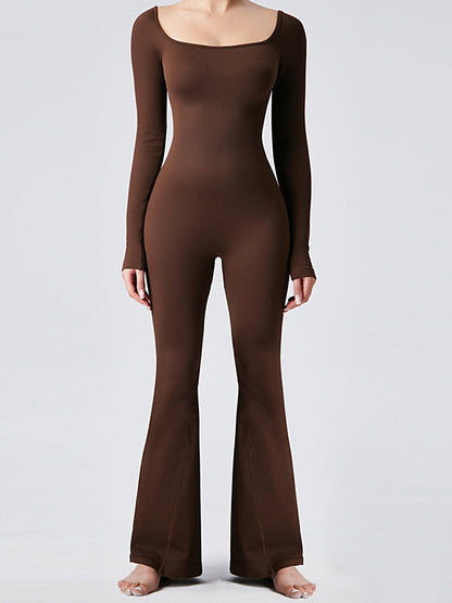 BUYCO Female Ribbed U Collar Flare Jumpsuit