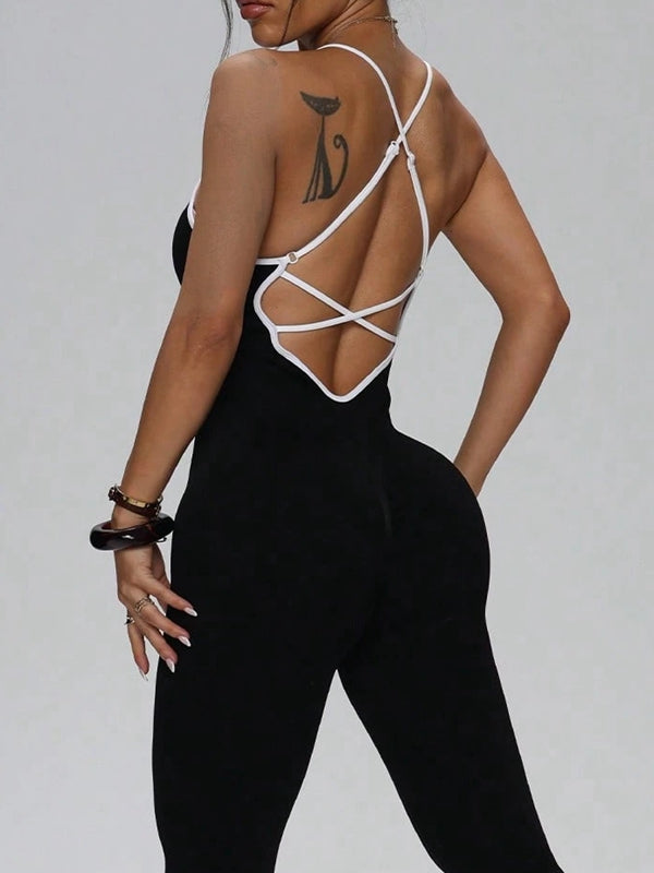 BUYCO Female Contrast Color Cross Back Romper