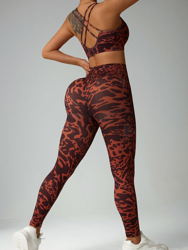 BUYCO Female Leopard Print Cross Back Tracksuit