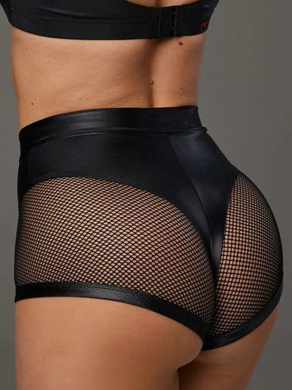 BUYCO Female Fitted Faux Leather Fishnet Micro Modern Shorts