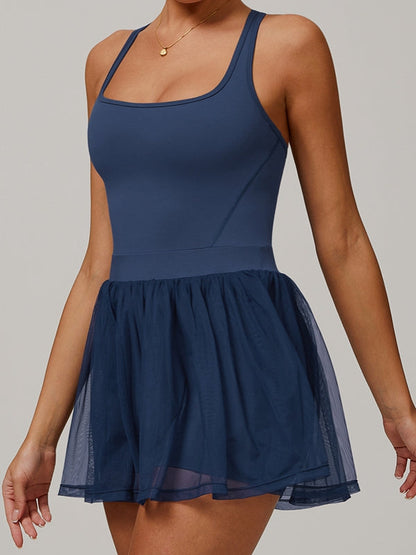 BUYCO Female Solid Color Mesh 2 in 1 Quick-dry Dress