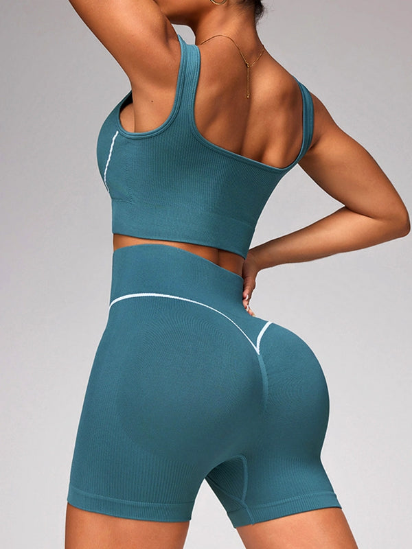 BUYCO Female Contrast Color Stripes Seamless Short Tracksuit