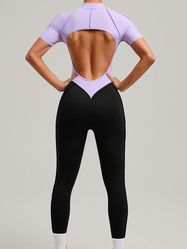 BUYCO Female Contrast Color Backless Stitch Zipper Jumpsuit