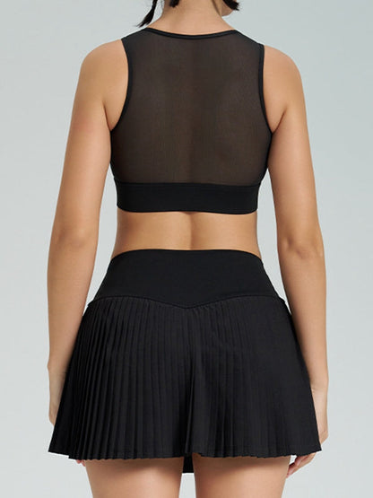 BUYCO Female Mesh Pleated 2 In 1 Tennis Skirts Suit