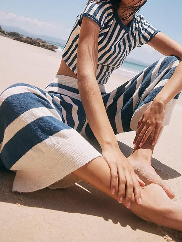 BUYCO Female Fitted Contrast Color Stripes 2-Pieces Cover-up Without Bikini