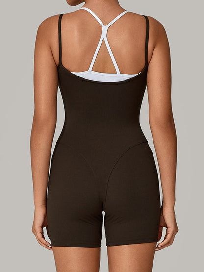 BUYCO Female Contrast Color Cross Back Push-Up Romper