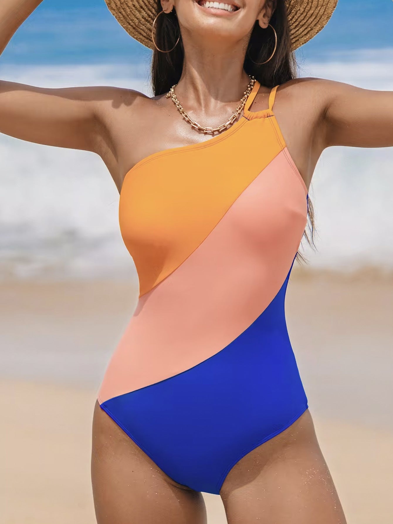 BUYCO Female Fitted Contrast Color Cross Back One Piece