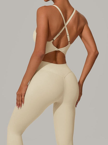 BUYCO Female Fitted Cross Back U Collar Jumpsuit