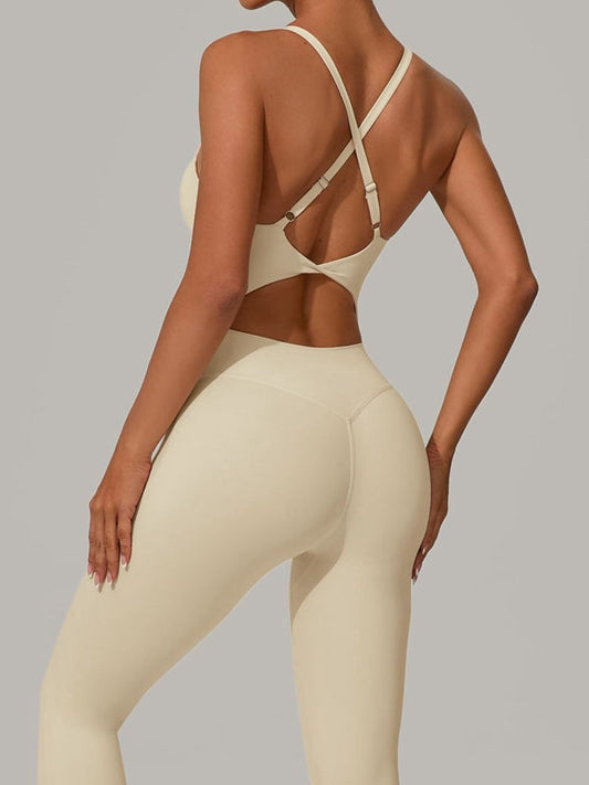 BUYCO Female Fitted Cross Back U Collar Jumpsuit