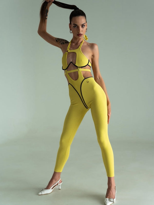 BUYCO Female Fitted Contrast Color Stripe Hollow Out Jumpsuit