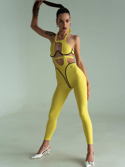 BUYCO Female Fitted Contrast Color Stripe Hollow Out Jumpsuit